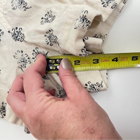 A New Day Ecru/ Cream Flower Print Linen Blend Pull-on Short Pockets Drawstring - Picture 10 of 12